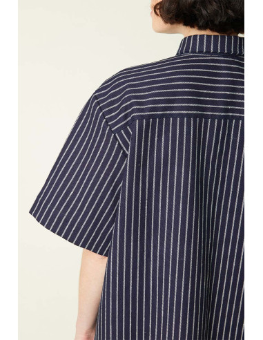 Tessuto Denim a Righe Larghe Blu Medio - Atelier Brunette