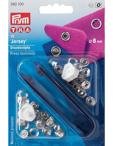 Scatola di 10 bottoni a pressione jersey in nichel con attrezzo 8 mm