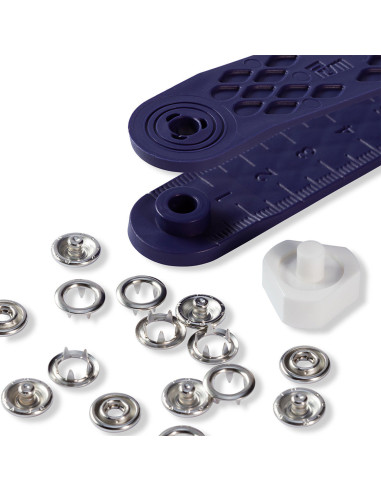 Scatola di 10 bottoni a pressione jersey in nichel con attrezzo 8 mm