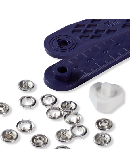 Scatola di 10 bottoni a pressione jersey in nichel con attrezzo 8 mm