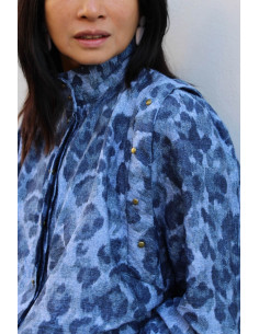 Tessuto viscosa fiammato Denim Leopardo - My Dress Made 2