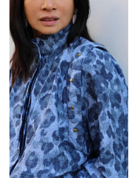 Tessuto viscosa fiammata Denim Leopardo - My Dress Made