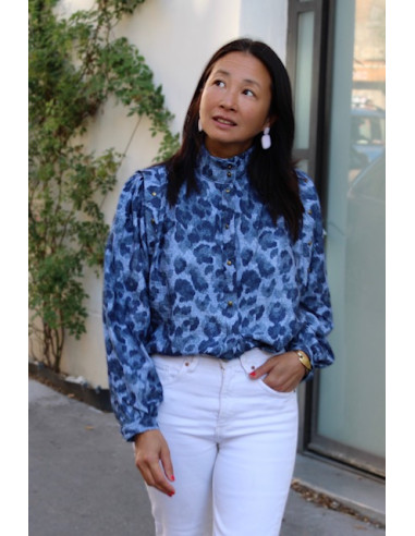 Tessuto viscosa fiammata Denim Leopardo - My Dress Made