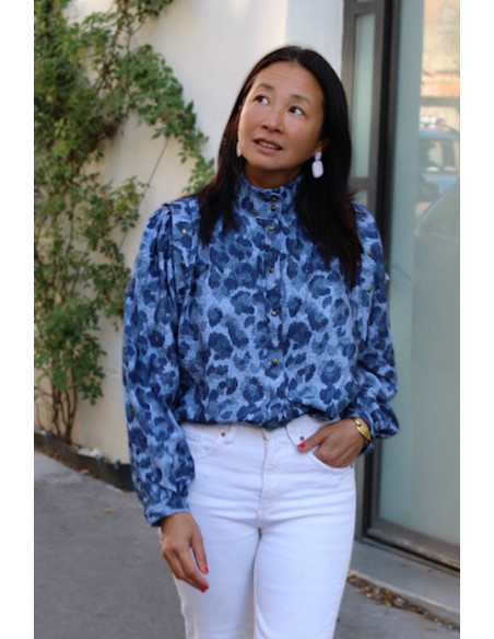Tessuto viscosa fiammata Denim Leopardo - My Dress Made