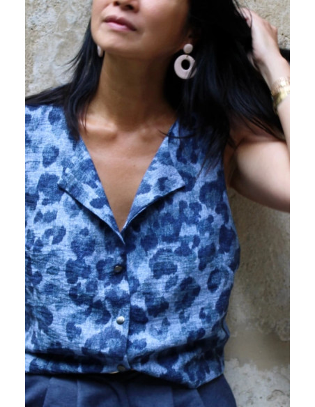 Tessuto viscosa fiammata Denim Leopardo - My Dress Made