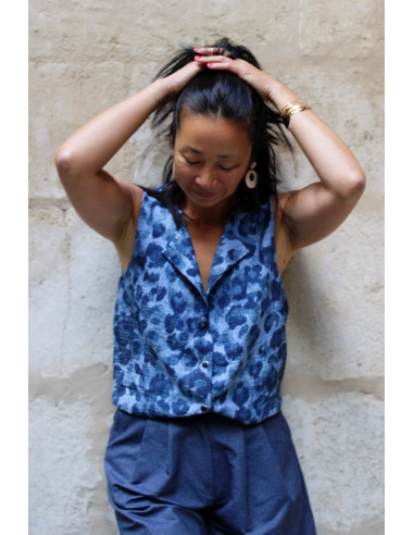 Tessuto viscosa fiammata Denim Leopardo - My Dress Made