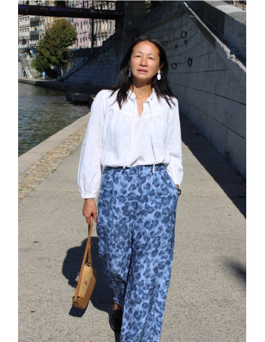 Tessuto viscosa fiammata Denim Leopardo - My Dress Made