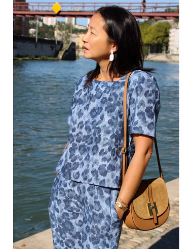 Tessuto viscosa fiammata Denim Leopardo - My Dress Made