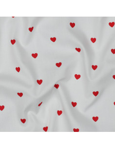Tessuto popeline di cotone fantasia - Cuore rosso su sfondo bianco