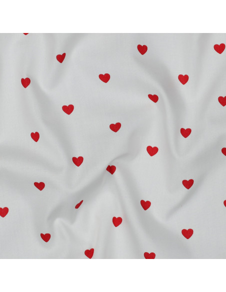Tessuto popeline di cotone fantasia - Cuore rosso su sfondo bianco