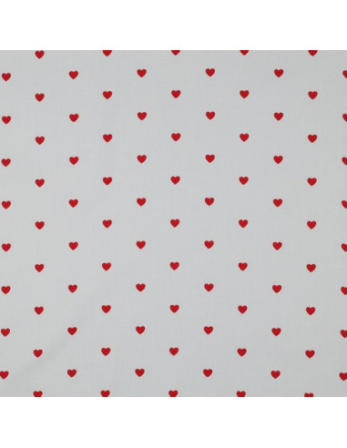 Tessuto popeline di cotone fantasia - Cuori rossi su sfondo bianco