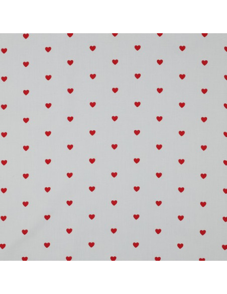 Tessuto popeline di cotone fantasia - Cuori rossi su sfondo bianco