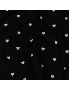Tessuto popeline di cotone fantasia - Cuore bianco su sfondo nero
