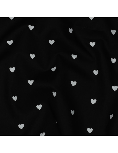 Tessuto popeline di cotone fantasia - Cuore bianco su sfondo nero