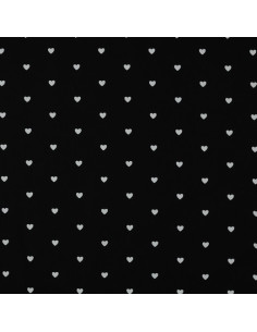 Tessuto popeline di cotone fantasia - Cuore bianco su sfondo nero 2