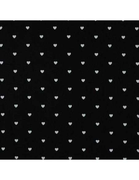 Tessuto popeline di cotone fantasia - Cuori bianchi su sfondo nero