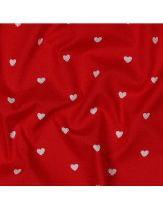 Tessuto popeline di cotone fantasia - Cuore bianco su sfondo rosso