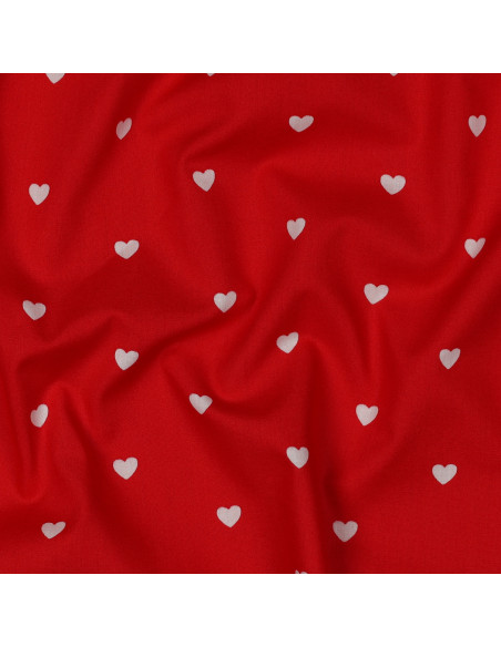 Tessuto popeline di cotone fantasia - Cuore bianco su sfondo rosso