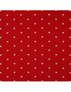 Tessuto popeline di cotone fantasia - Cuore bianco su sfondo rosso 2