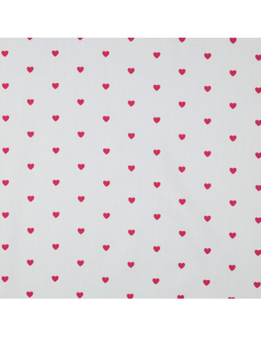 Tessuto popeline di cotone fantasia - Cuori fucsia su sfondo bianco