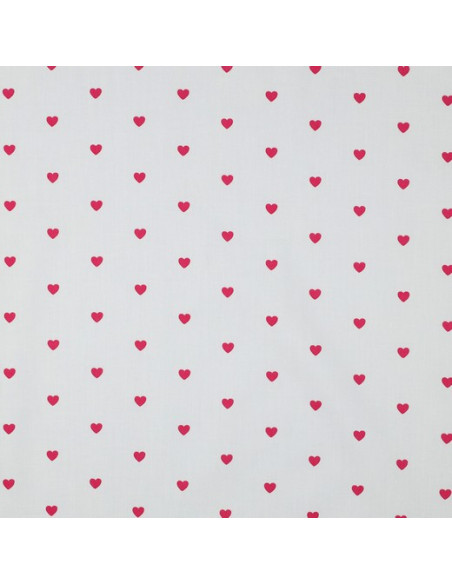 Tessuto popeline di cotone fantasia - Cuori fucsia su sfondo bianco
