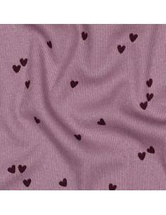 Tessuto jersey di cotone a maglia a coste - Cuori malva 2