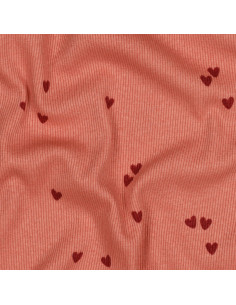 Tessuto jersey di cotone a maglia a coste - Cuori corallo 2