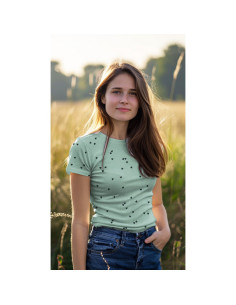 Tessuto jersey di cotone a maglia a coste - Cuori salvia 2