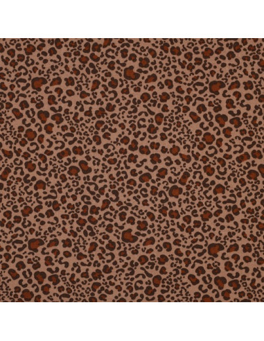 Tessuto jersey di cotone a maglia a coste - Leopardo beige