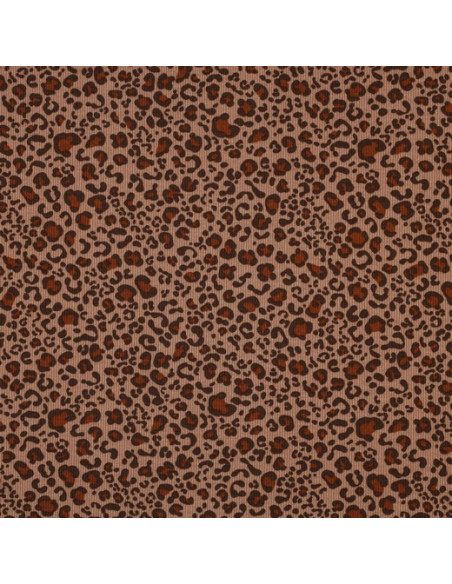 Tessuto jersey di cotone a maglia a coste - Leopardo beige