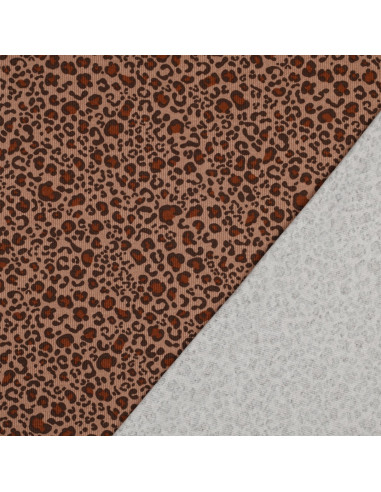 Tessuto jersey di cotone a maglia a coste - Leopardo beige
