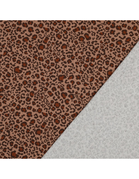 Tessuto jersey di cotone a maglia a coste - Leopardo beige