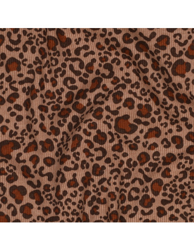 Tessuto jersey di cotone a maglia a coste - Leopardo beige