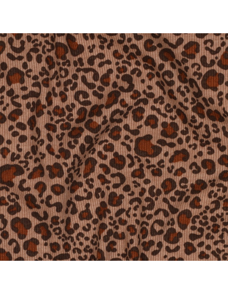 Tessuto jersey di cotone a maglia a coste - Leopardo beige