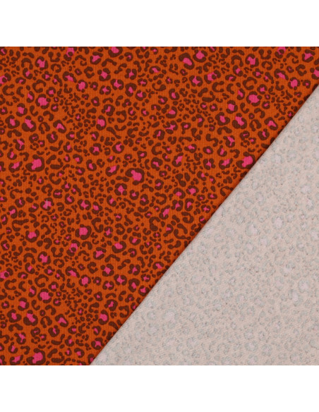 Tessuto jersey di cotone a maglia a coste - Leopardo arancione