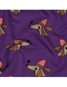 Tessuto felpato cane e cuori - Viola