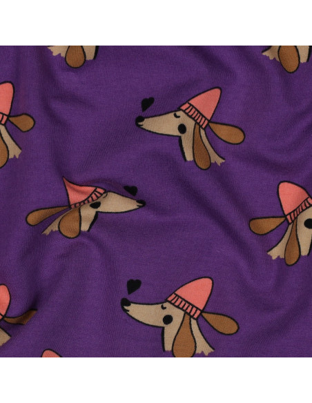Tessuto felpato cane e cuori - Viola