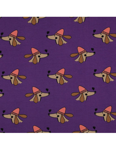 Tessuto felpato cane e cuori - Viola