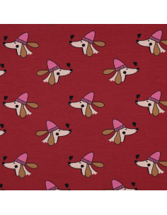 Tessuto felpato cane e cuori - Rosso 2