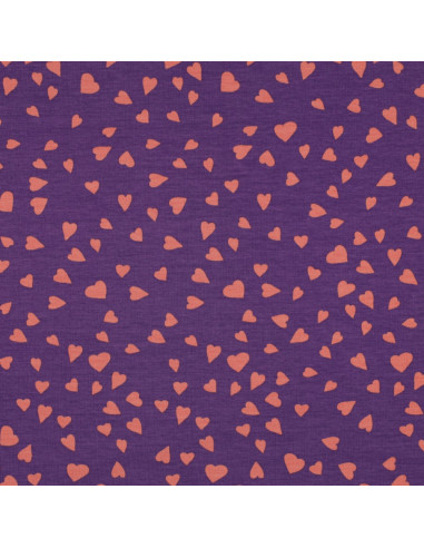 Tessuto felpato viola - Cuori corallo