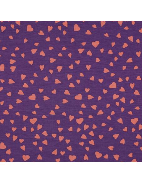 Tessuto felpato viola - Cuori corallo