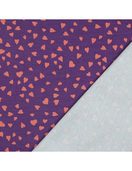 Tessuto felpato viola - Cuori corallo