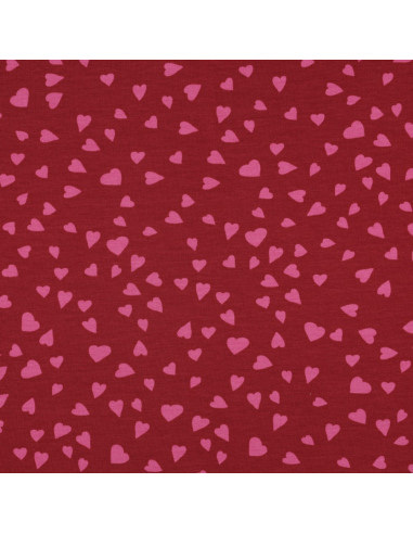 Tessuto felpato rosso - Cuori rosa
