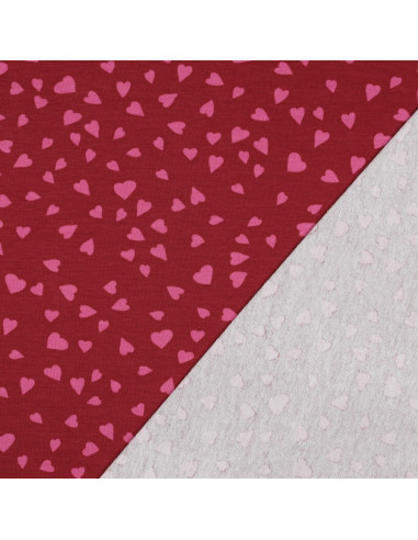 Tessuto felpato rosso - Cuori rosa