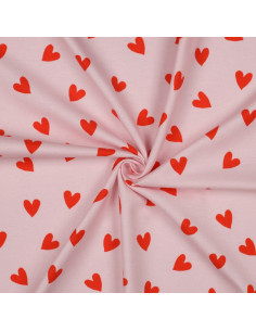 Tessuto in flanella rosa - Cuori rosso vivo