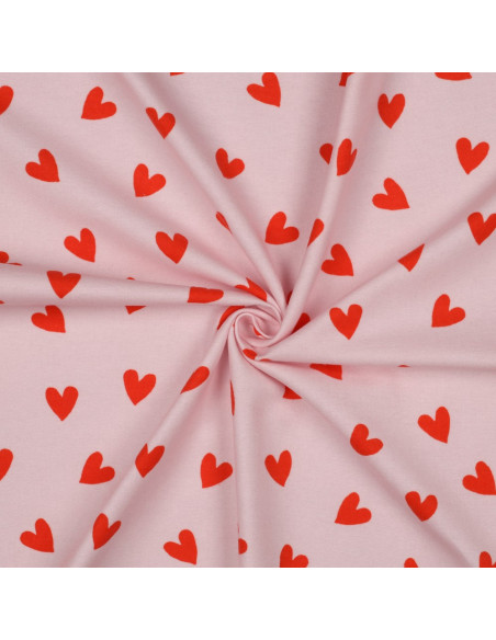 Tessuto in flanella rosa - Cuori rosso vivo