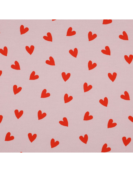 Tessuto in flanella rosa - Cuori rosso vivo