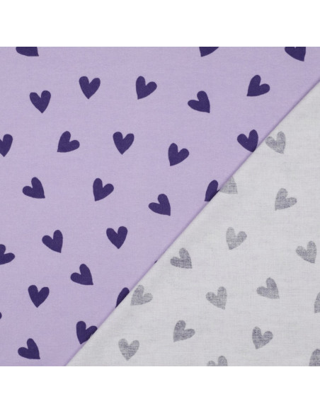 Tessuto flanella lavanda - Cuori fico