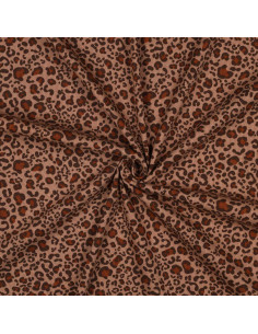 Tessuto jersey di cotone a maglia a coste - Leopardo beige