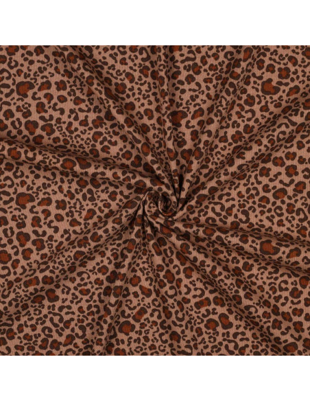 Tessuto jersey di cotone a maglia a coste - Leopardo beige